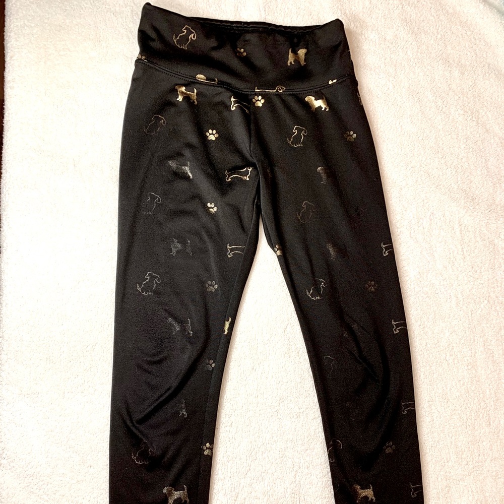 Girls size 8 leggings black with gold dogs Justice